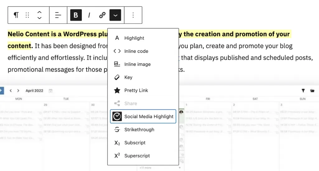 Screenshot dell'evidenziazione dei social media