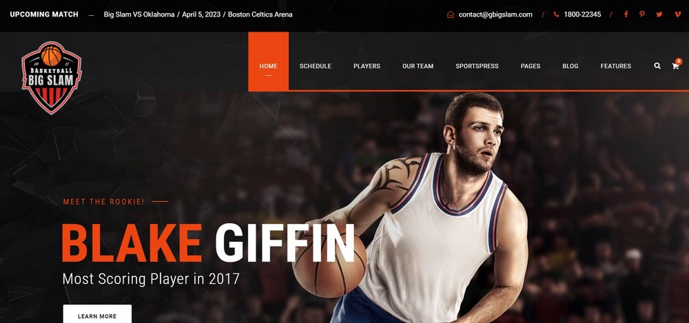 Big Slam Basket Ball Motyw WordPress