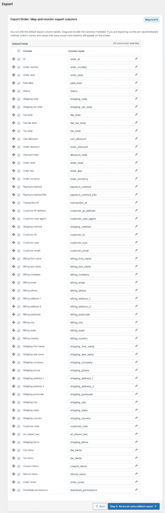 renommer et réorganiser les champs d'exportation de commande woocommerce