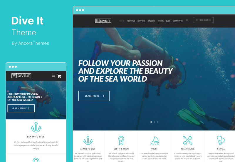 DiveIt Theme - Tema de WordPress para escuela de buceo, aventuras marinas y viajes