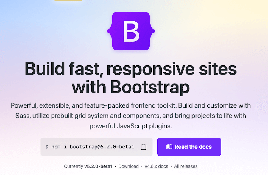 Bootstrapホームページのスクリーンショット。