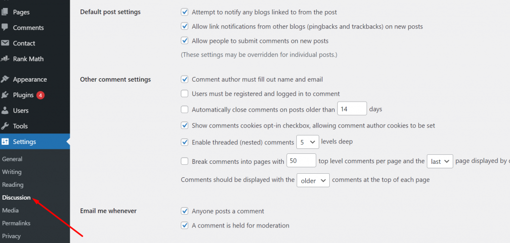 Discussion Settings in WordPress 