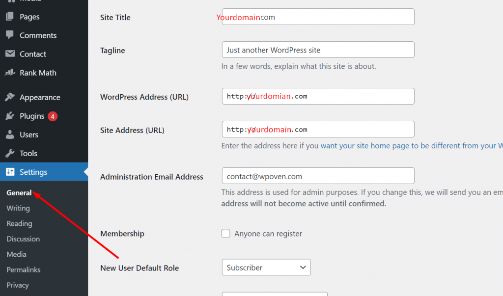 General Settings in WordPress