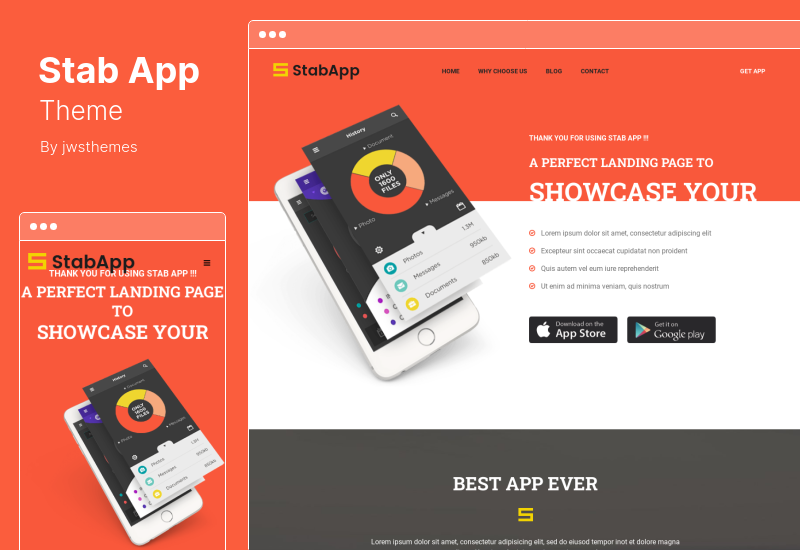 StabApp 테마 - 모바일 앱 쇼케이스 WordPress 테마