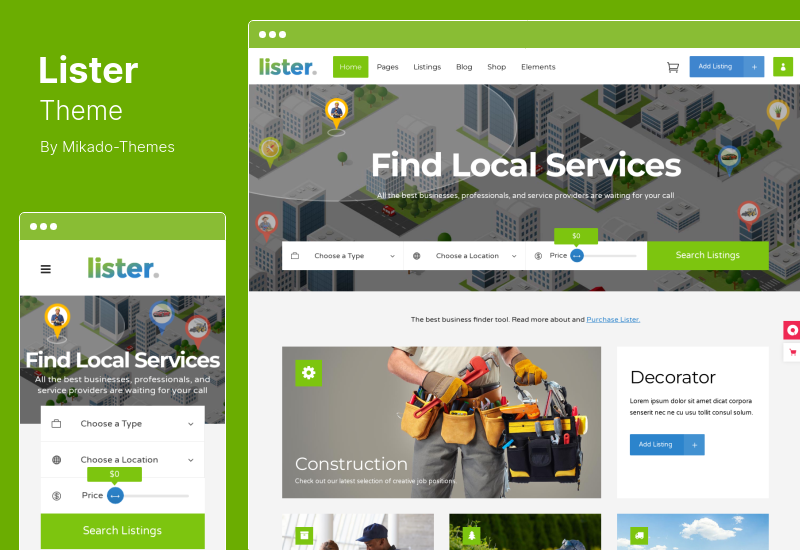 Lister Theme - สารบบธุรกิจ & รายการ WordPress Theme