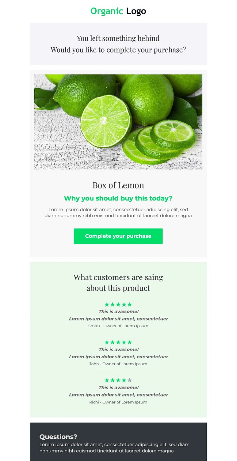 modelli di email del carrello abbandonato con recensioni dei clienti