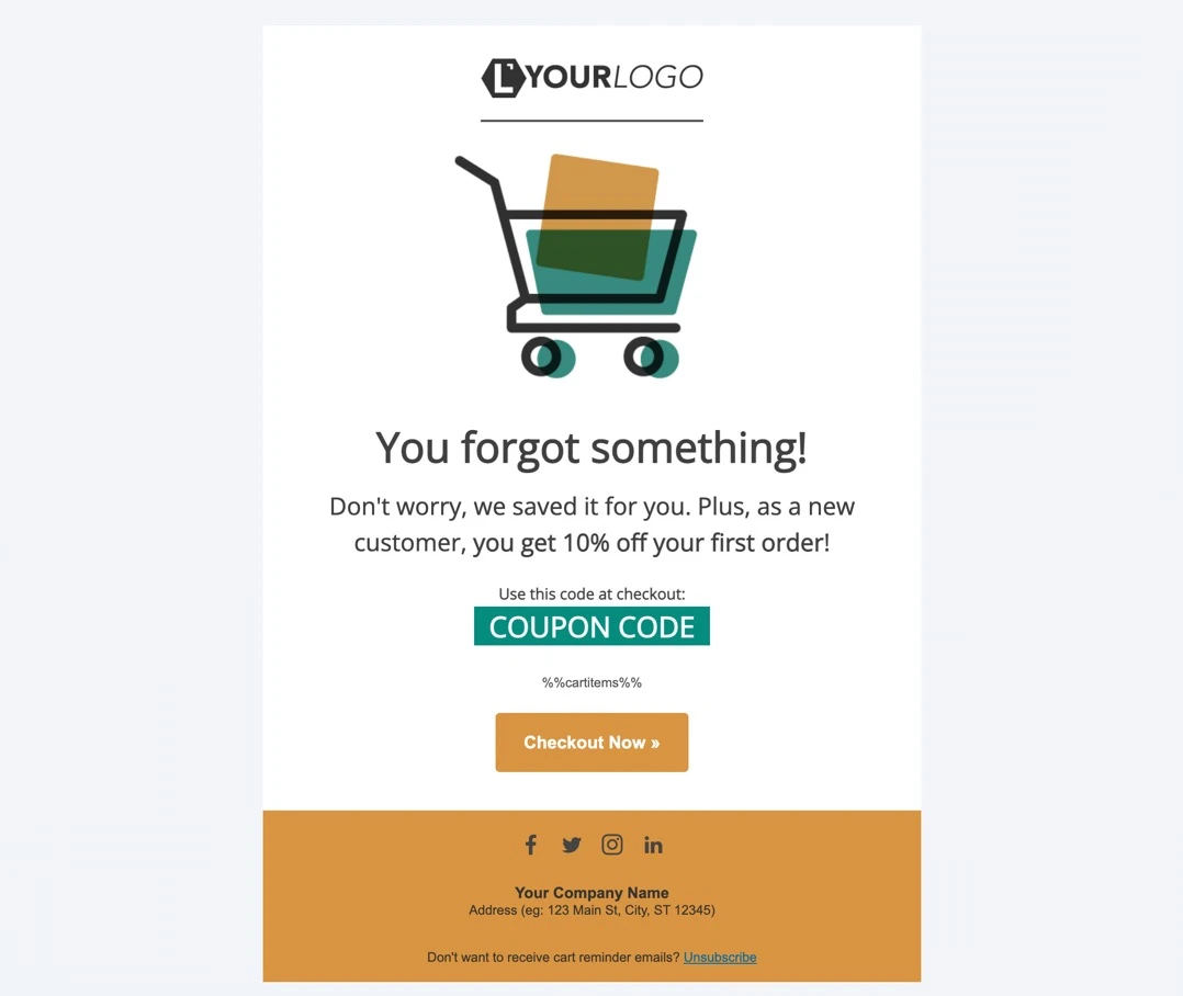 modelli di email del carrello abbandonati con un codice coupon