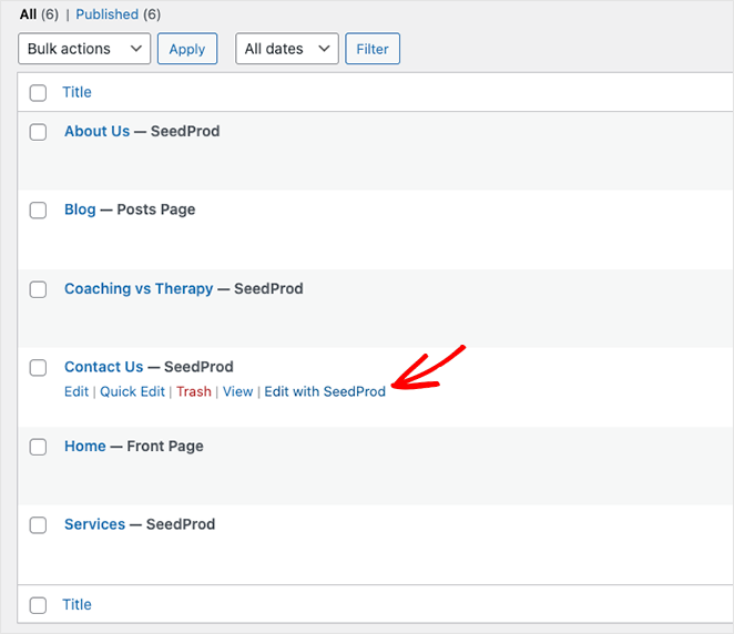 edit content pages with seedprod in WordPress