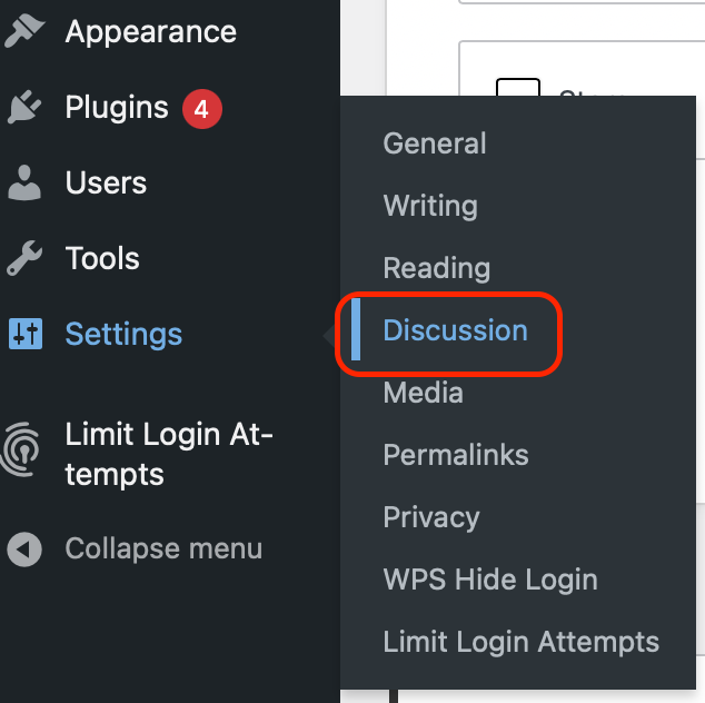 navigare alle impostazioni di discussione di WordPress