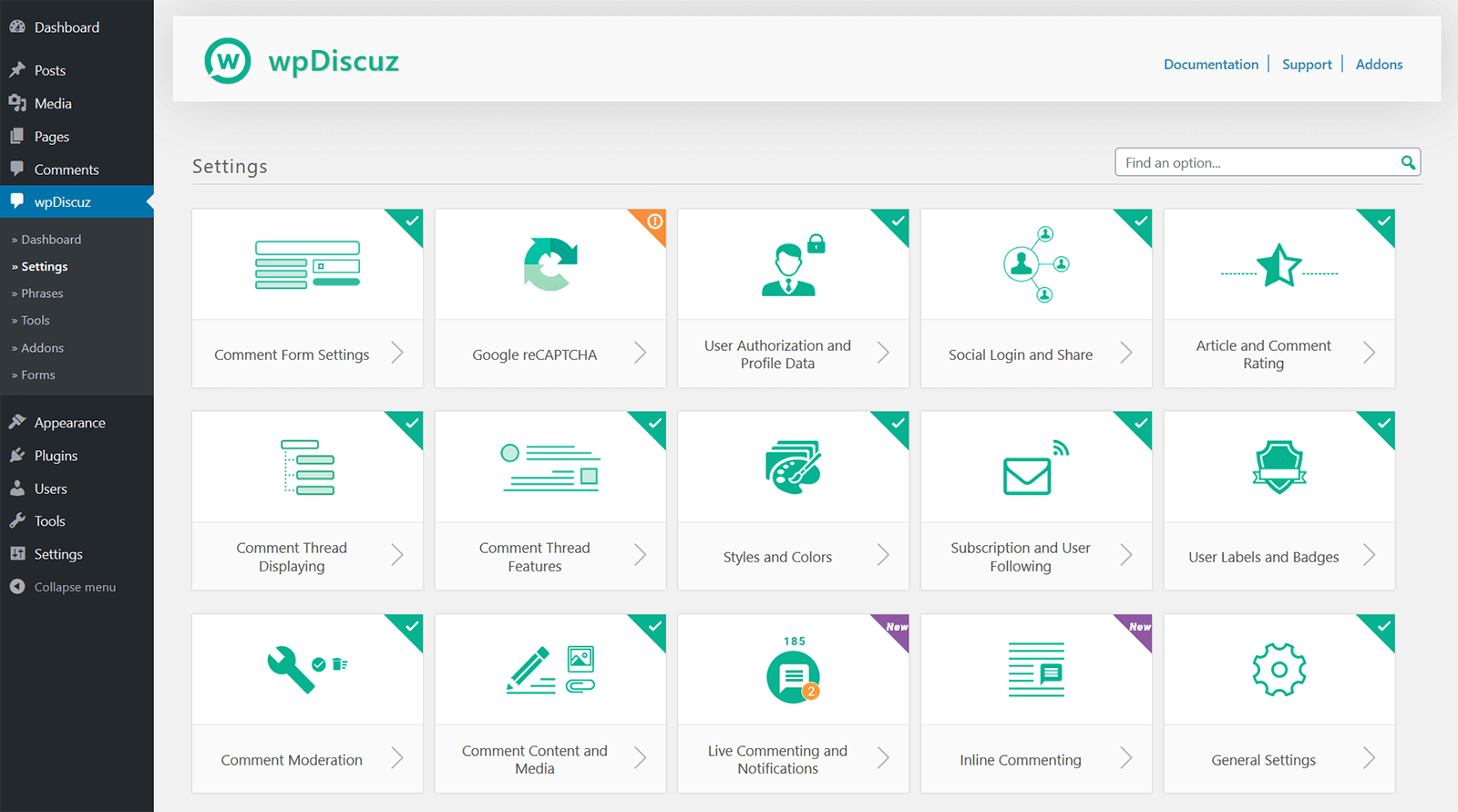 wpDiscuz eklenti seçenekleri