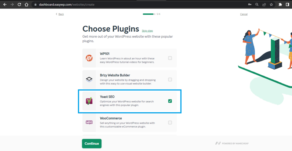 Opções de plug-in padrão do EasyWP