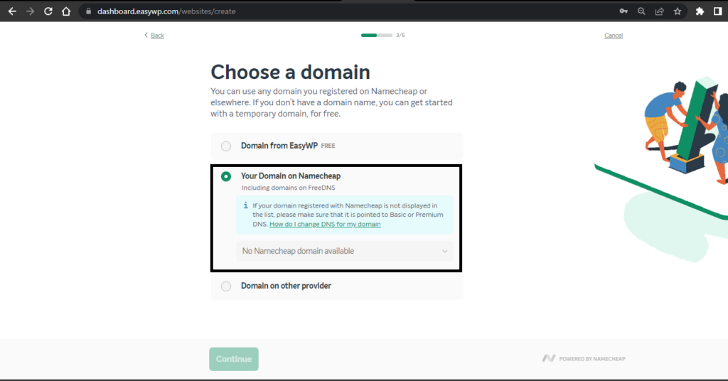 Bildschirm zur Auswahl der richtigen Domain-Option für Ihr Blog