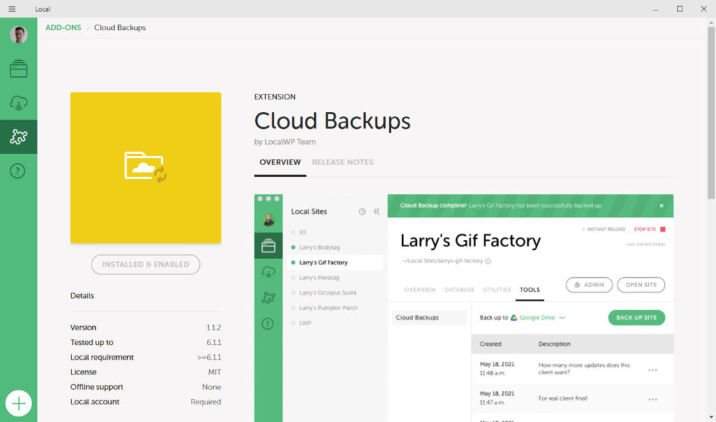 componente aggiuntivo per i backup su cloud