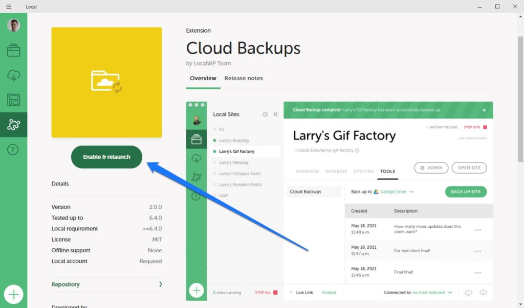 abilita e riavvia i backup su cloud