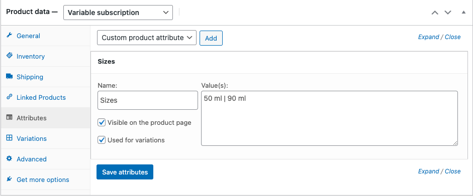 créer des attributs de produit