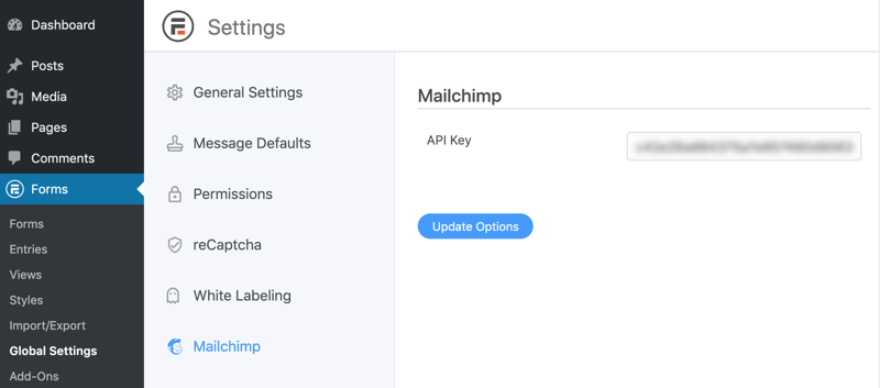 تحتاج إلى الحصول على مفتاح واجهة برمجة تطبيقات Mailchimp للتكامل مع Formidable Forms.