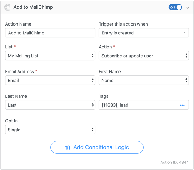 En la configuración de su formulario creado, puede ajustar la configuración de su formulario de Mailchimp.