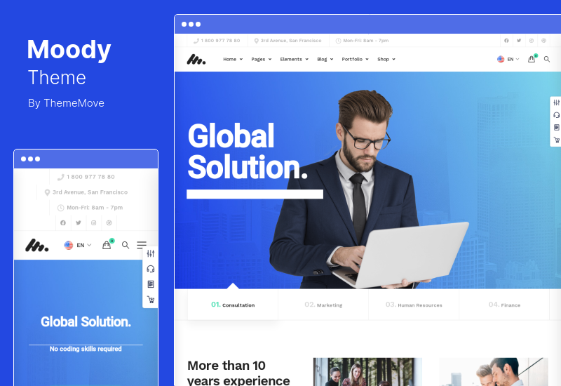 Moody Theme - Tema de WordPress para agencias de negocios corporativos