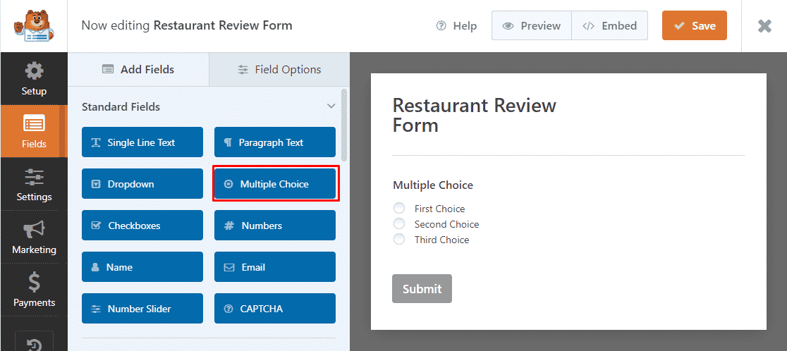 multiple choice form field