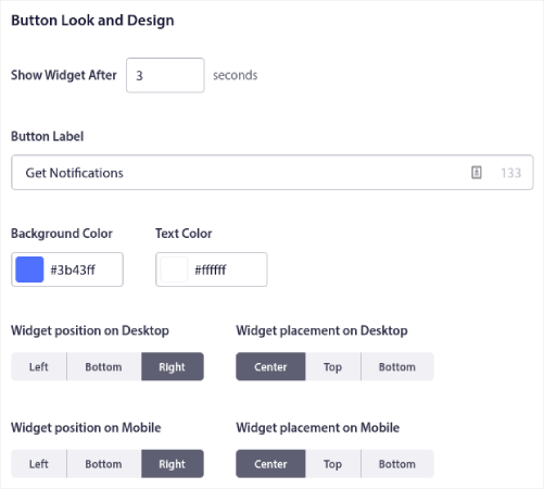 Configuración de diseño del widget del botón de recuperación