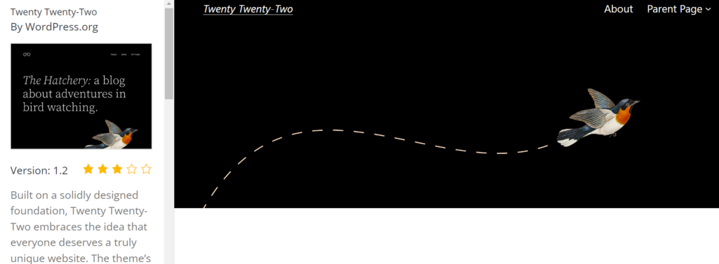 Tema implicită WordPress Twenty Twenty-Two.