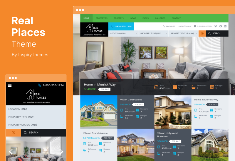 Tema RealPlaces - Vendita e affitto di immobili WordPress