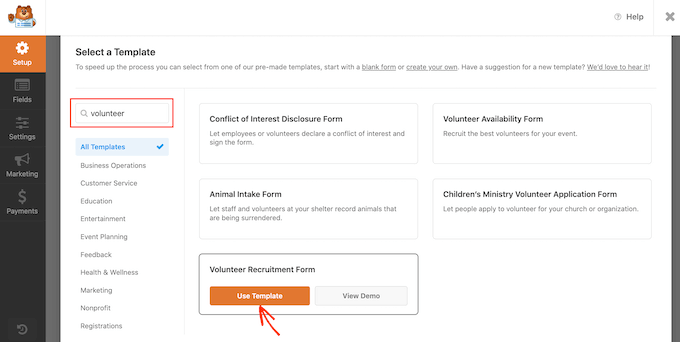 The WPForms volunteer recruitment form template