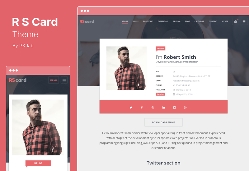 RS Card Theme - Curriculum Vitae y CV Tema de WordPress