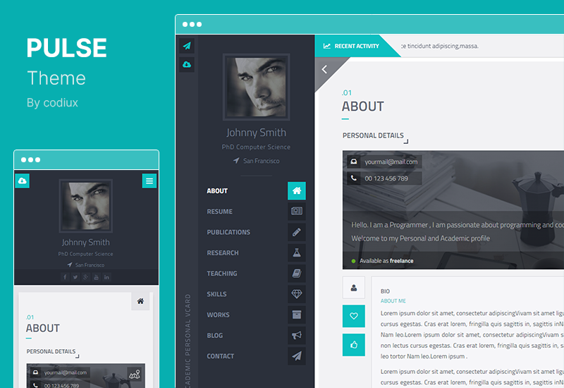 PULSE Theme – Lebenslauf / vCard / Lebenslauf & Akademisches Portfolio WordPress Theme