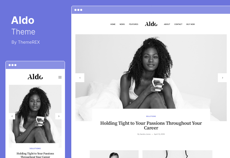 ธีม Aldo - บล็อก Gutenberg ขาวดำ WordPress Theme