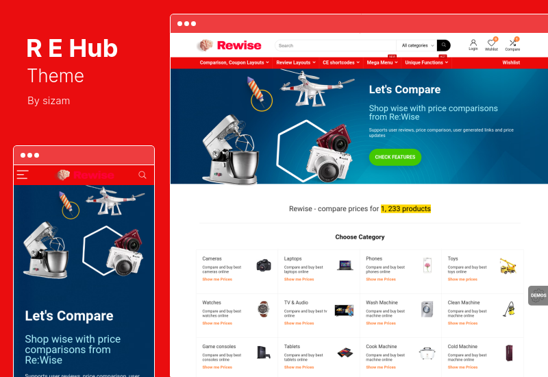 REHub Theme - مقارنة الأسعار ، موضوع WordPress Marketplace متعدد البائعين