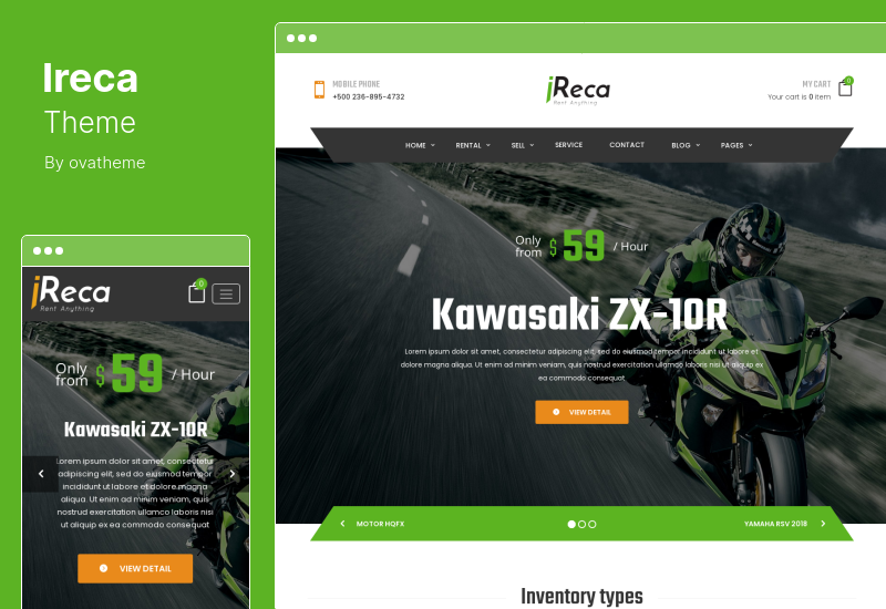 Ireca-Theme - Autovermietung Boot, Fahrrad, Fahrzeug, Kalender WordPress Theme