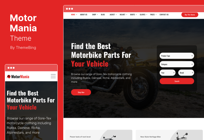 Tema MotorMania - Tema WooCommerce de Acessórios para Motocicletas