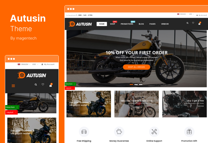 Autusin Theme - Магазин автозапчастей и автомобильных аксессуаров Elementor WooCommerce WordPress Theme