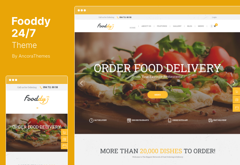 Fooddy 24/7 テーマ - 食品の注文と配達の WordPress テーマ