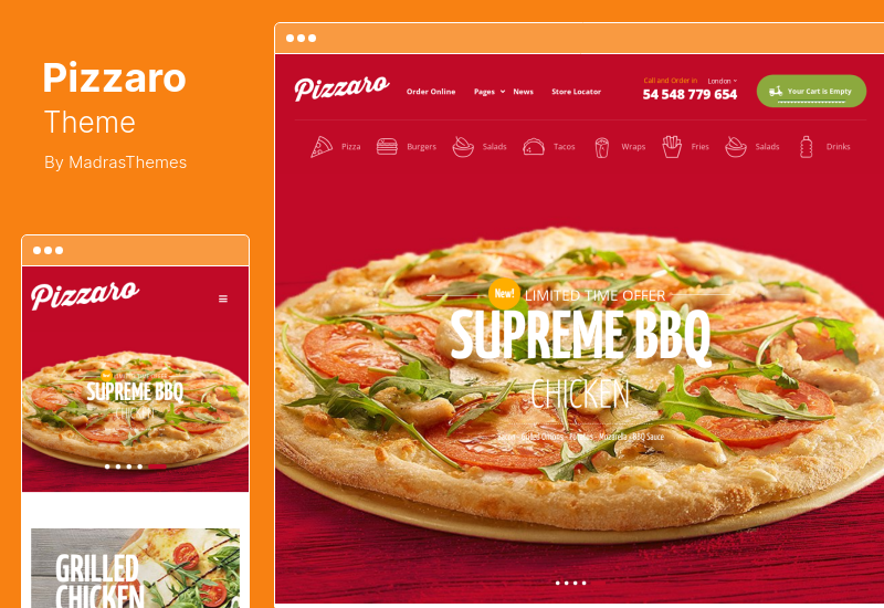 Pizzaro 테마 - 패스트푸드 및 레스토랑 WooCommerce 테마