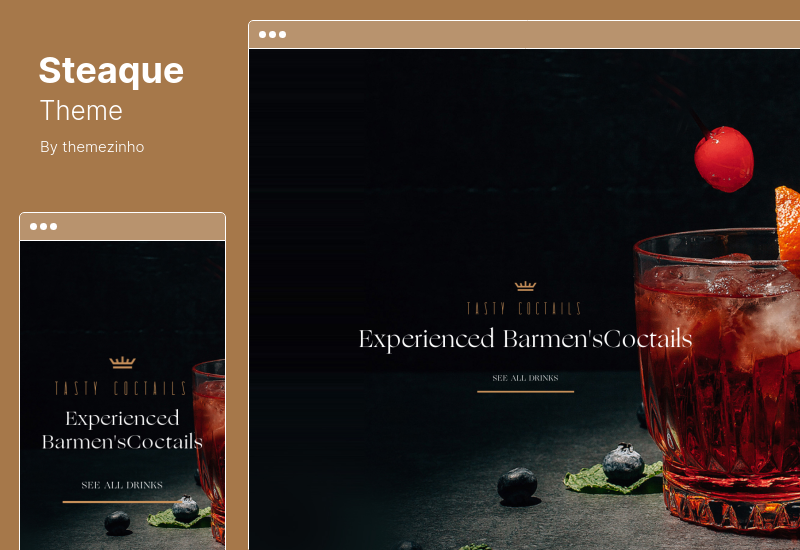 Steaque Theme - 餐廳和雞尾酒吧 WordPress 主題