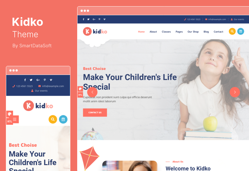 موضوع Kidko - موضوع وورد عن رياض الأطفال والعناية بالطفل