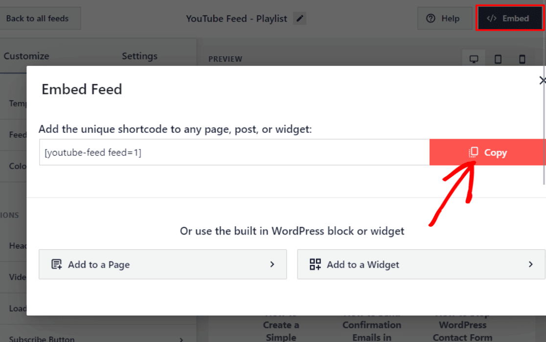 Copy embed YouTube playlist WordPress code