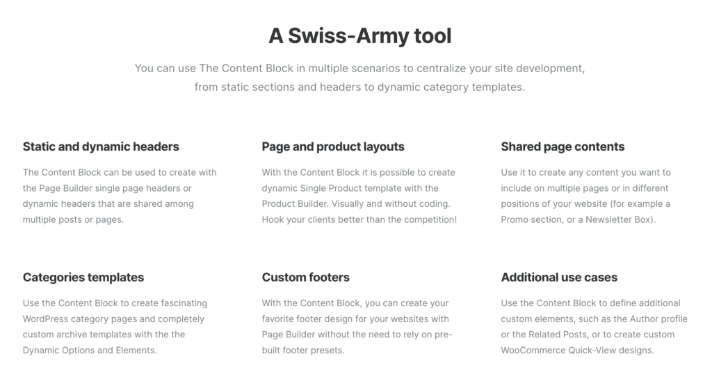 Tema non codificato di Content Block