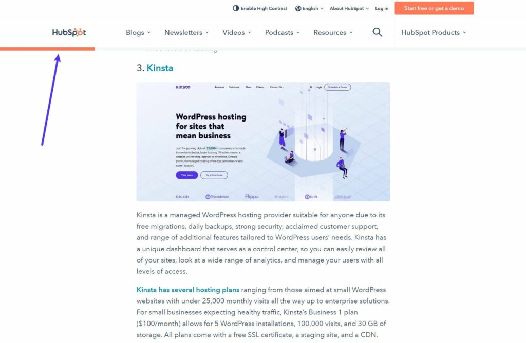 Bilah kemajuan membaca HubSpot