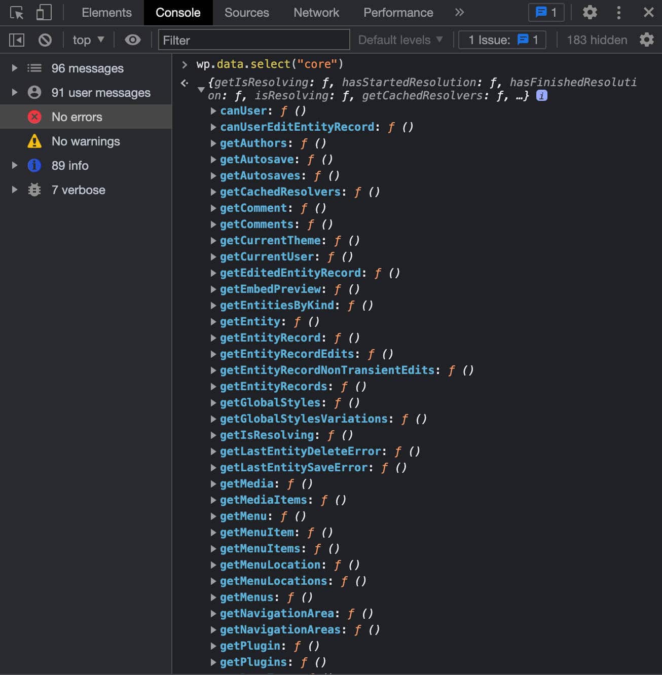 L'oggetto dell'archivio dati Core di WordPress