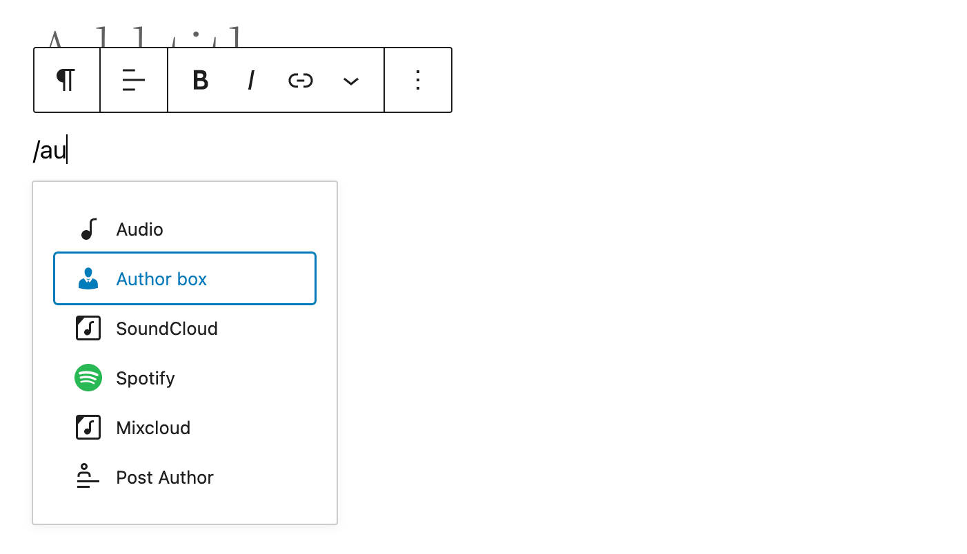 รายการบล็อกใน Quick Inserter