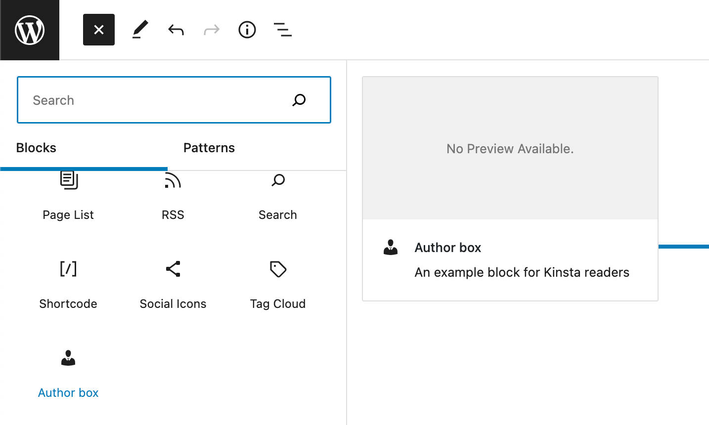 WordPress Block Inserter.