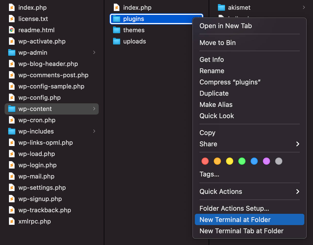 Nowy terminal w folderze w systemie Mac OS.