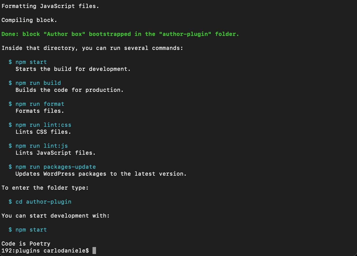 Bloc amorcé dans le dossier du plugin.