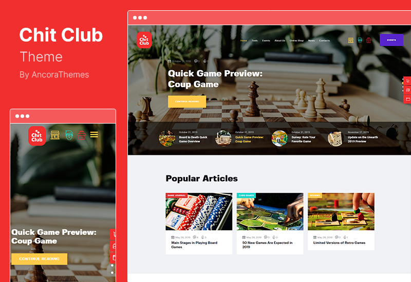 Chit Club テーマ - Board Games Club Anticafe WordPress テーマ