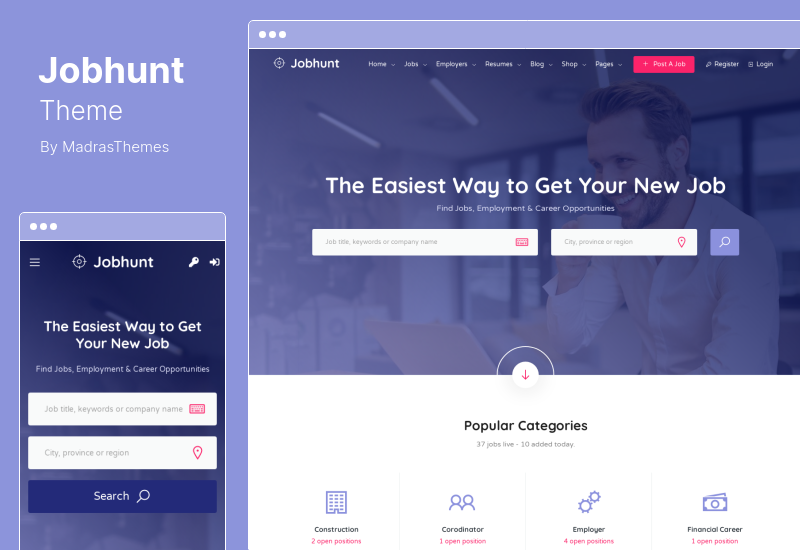 Jobhunt Theme - тема WordPress для доски объявлений о вакансиях для менеджера по работе