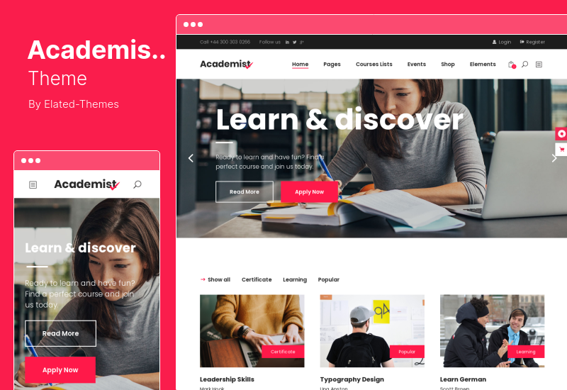 Academist Theme - ระบบการจัดการการศึกษาและการเรียนรู้ WordPress Theme