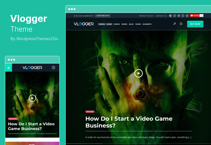 Vlogger テーマ - プロフェッショナルなビデオとチュートリアルの WordPress テーマ